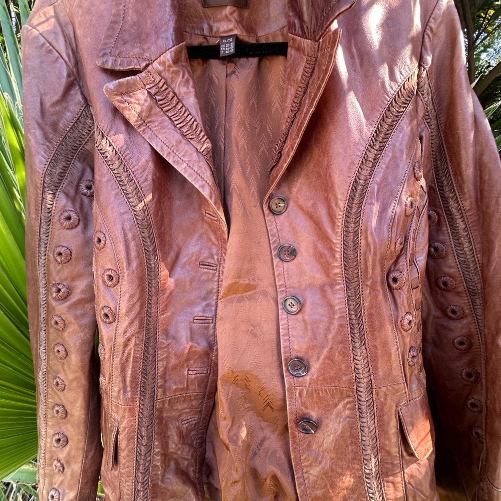 Danier Tan Leather Jacket With Button Detailing - image 2